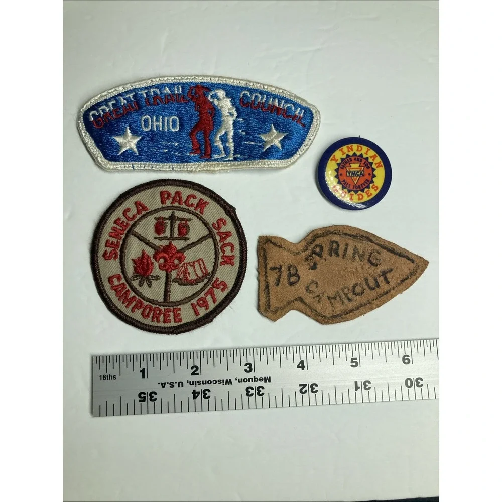 YMCA Indian Guides Patches - Lot of 2 Patches, 1 Leather patch and one Lapel Pin